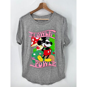 Disney Mickey Mouse FLOWER POWERT Shirt Short Sleeve Gray Juniors Size XXL 2XL